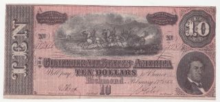 1864 Confederate States Of America Ten Dollar Bill $10 Us Currency T - 68 Richmond photo