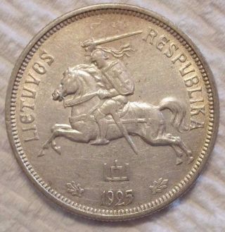 1925 Lithuania 5 Litai Km 78.  500 Silver Coin photo