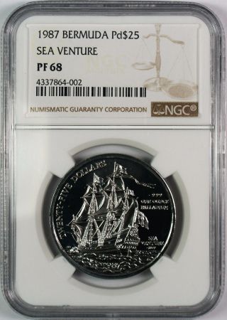 1987 Bermuda $25 Sea Venture Palladium Coin Ngc Pf68 photo