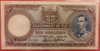 Fiji 1951 King G.  Vi 10 Shillings Note photo