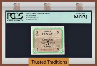 Tt Pk M18b 1943 Italy Allied Military Currency 5 Lire Pcgs 63 Ppq Choice photo