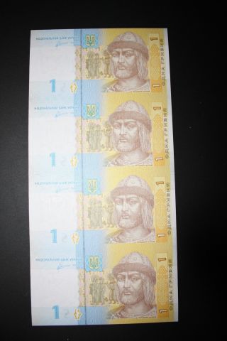 2011 Ukrainian National Bank 1 Hryvnia Bank Note Ukraine Uncut Sheet Of 4 Cu photo