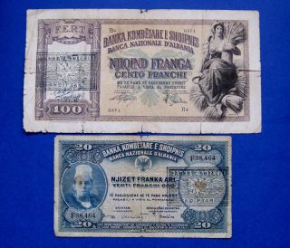 1945 Albania Banknote Franka Ar 100 Franga 2 Pc photo