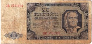 Poland Paper Money Banknote 20 Zlotych Polska 1948 P - 137a F photo
