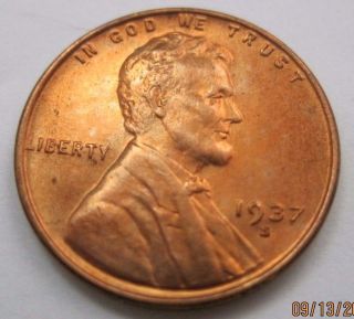 1937s Ch Gem Bu Red L776 Lincoln Wheat Cent photo
