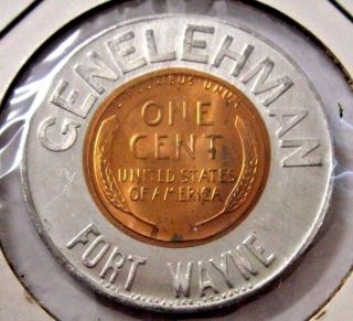 Gem Bu Genelehman 1957 D Encased Cent Lucky Penny Earl Fankhauser Fort Wayne photo