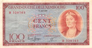 Luxembourg 100 Francs 15.  6.  1956 Series B Circulated Banknote E22s photo