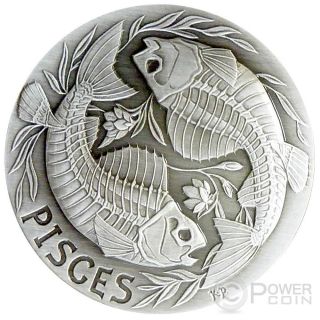 Pisces Memento Mori Zodiac Skull Horoscope Silver Coin 2015 photo
