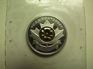 2004 Proof 25 Cents Remembrance Poppy.  925 Silver W/ Gold Plate In Rcm Annual Re photo