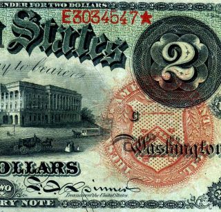Fr - 42 1869 $2 Treasury Note ( (rainbow))  E3034547 photo