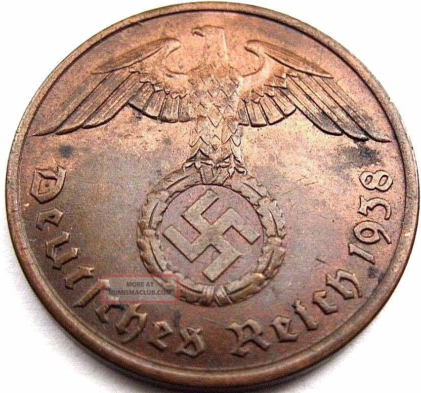 Ww2 German 1938 - A 2 Rp Reichspfennig 3rd Reich Bronze Nazi Coin (rl 070) Germany photo
