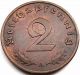 Ww2 German 1938 - A 2 Rp Reichspfennig 3rd Reich Bronze Nazi Coin (rl 070) Germany photo 1
