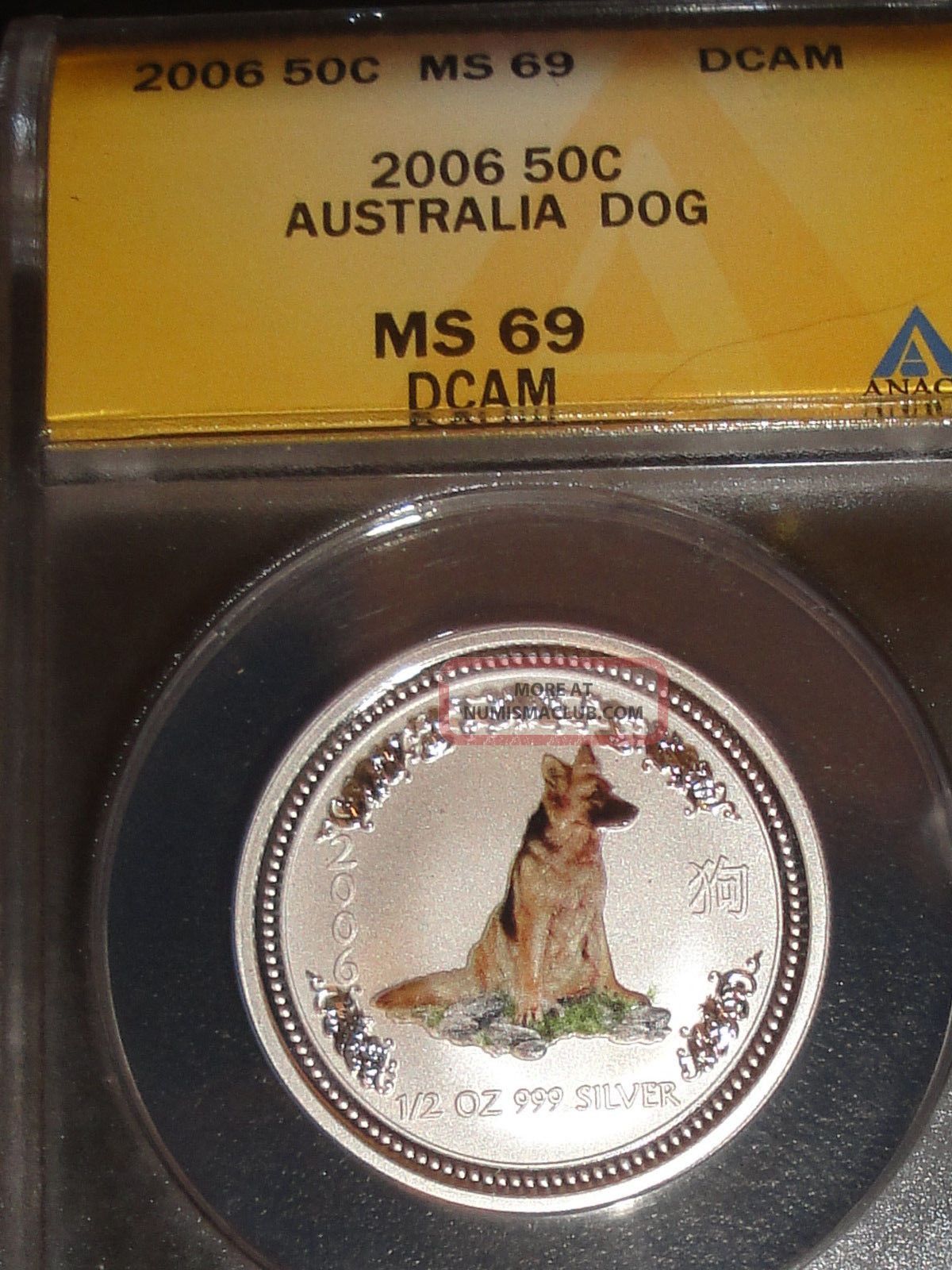 2006 Australia 1/2oz Silver Lunar Year Of The Dog Colorized Ms69