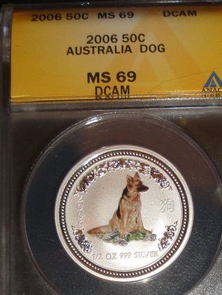 2006 Australia 1/2oz Silver Lunar Year Of The Dog Colorized Ms69 - photo