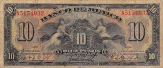 Mexico 10 Pesos 1.  4.  1936 M 4626a Series J Circulated Banknote photo