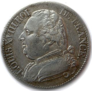 France Coin - Piece,  1814 M,  Toulouse,  5 Francs Silver - Argent,  Louis Xviii,  Vf, photo