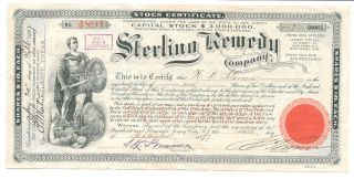 1897 Stock Certificate,  Sterling Remedy Co.  Chicago,  Il,  Ny,  Ny,  Jersey City,  Nj photo