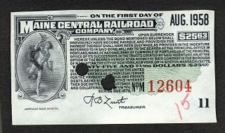 $25 Dollar Maine Central Railroad Company Bond Certificate Usa Coupon Lunt photo