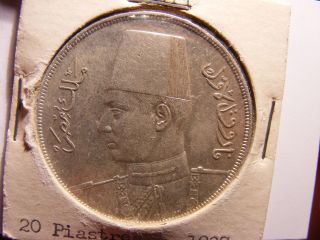 Egypt 20 Piastres,  1937,  Silver,  Xf photo