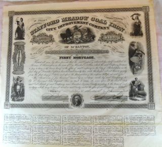 1858 Stafford Meadow Coal Iron Loan Bond Document Scranton Pa First Mortgage photo