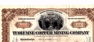 Stock Certificate: Tuolumne Copper Mining Co,  1923 photo
