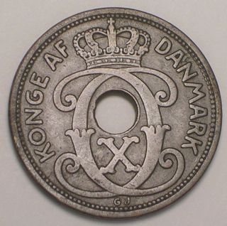 1928 Denmark Danish 5 Ore Crowned Monogram Coin Vf photo