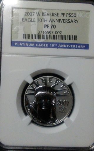 2007 - W 1/2 Oz Reverse Proof Platinum Eagle Pf - 70 Ngc (10th Ann) photo