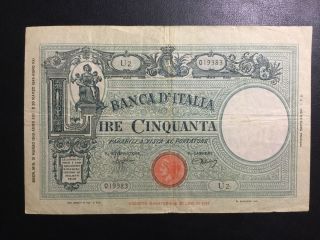 1943 Italy Paper Money - 50 Lire Banknote photo