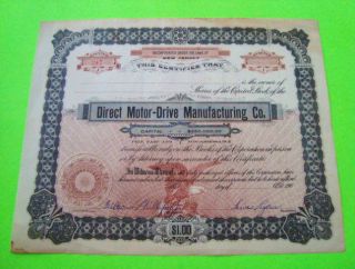 Rare 1907 Direct Motor - Drive Mfg Co.  Stock Car/truck Signed Unissued Jersey photo