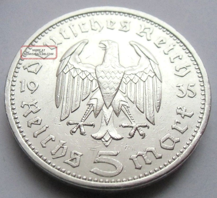 Antique Wwii Nazi German 1935 A 5 Reichsmark Silver Coin Germany photo