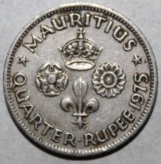 Mauritius Quarter Rupee Coin,  1975 - Km 36 - 1/4 - Elizabeth Ii photo