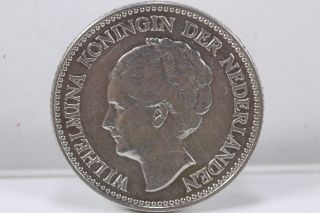 Vintage 1930 Queen Wilhelmina I Netherlands 1/2 Gulden Silver Coin Pin Brooch photo