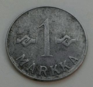 Finland 1 Markka 1952.  Km 36.  One Dollar Coin.  Iron.  One Coin.  Suomi. photo