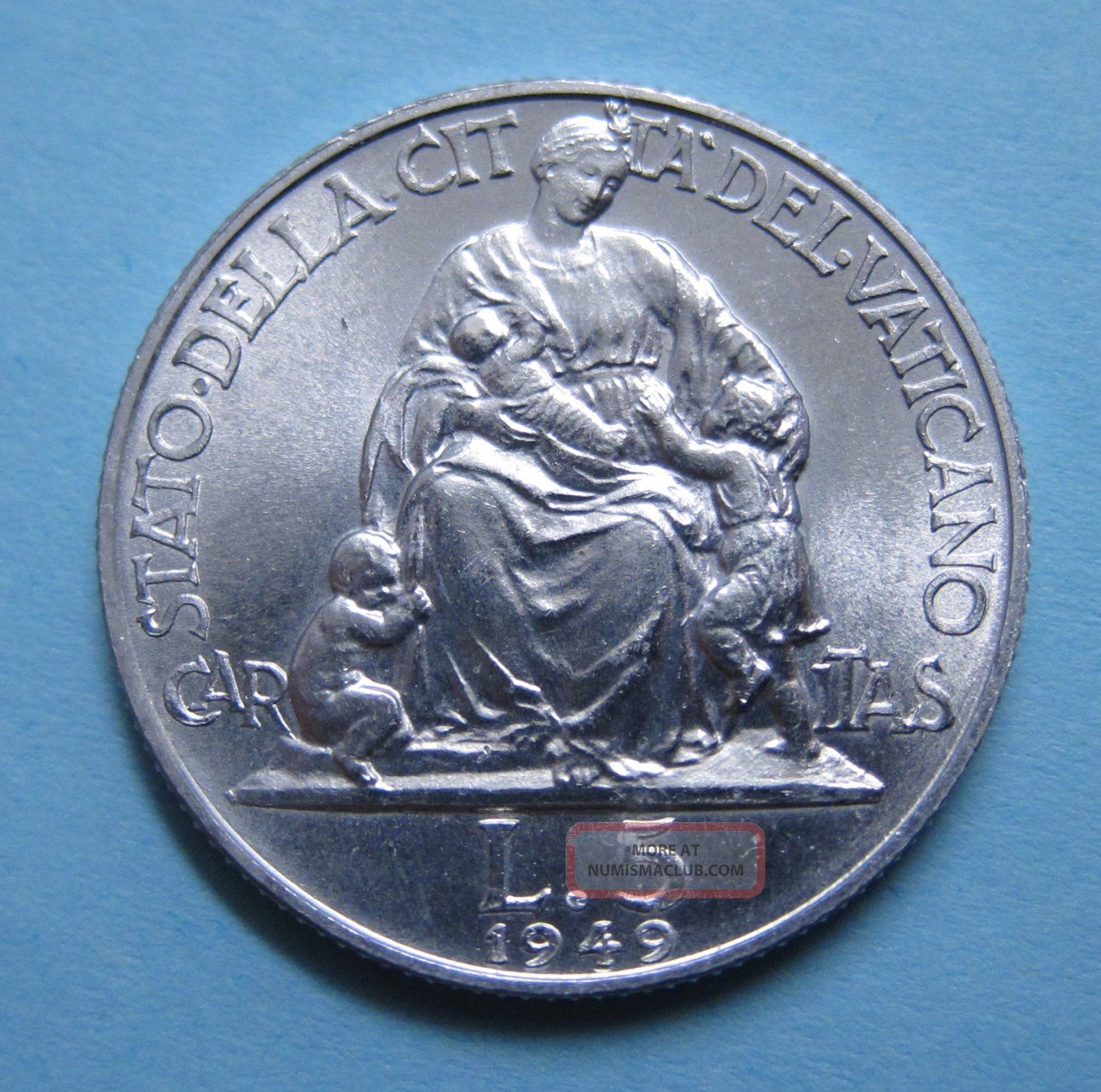 Vatican 1949 5 Lire B/u Coin - 74, 000 Mintage