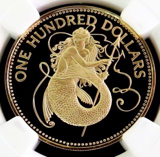 1985 Gold Barbados $100 Dollar Amphitrite Coin Ngc Proof 69 Ultra Cameo photo