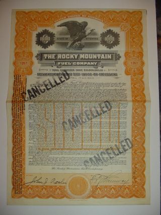 The Rocky Mountain Fuel Company Bond Stock Certificate Wyoming photo