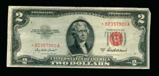 1953 A Star U.  S.  $2 Red Seal United States Note 95684 X photo