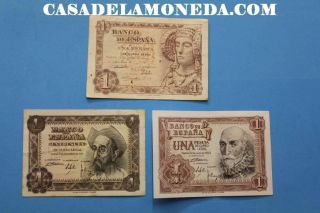 1948 1951 1953 1 Peseta Banknote Madrid EspaÑa Spain Spanihs 3 Billetes photo