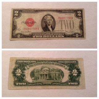 Vintage $2 1928 - G Federal Reserve Note Two Dollar Jefferson Red Seal Dollars photo