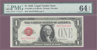Red Seal 1928 $1 Legal Tender Note Pmg 64 Epq Choice Unc F : 1500 Aa Block photo