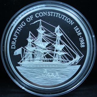1988 Pitcairn Islands 150th Ann.  Of The Constitution $50 Silver Proof - 5oz.  999 photo