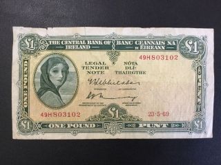 1969 Ireland Paper Money - One Pound Banknote photo