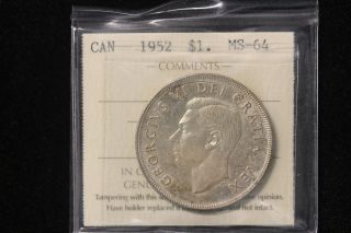 1952 Canada.  1$ Dollar.  Voyageur.  Nwl.  Iccs Graded Ms - 64 (xtg753) photo