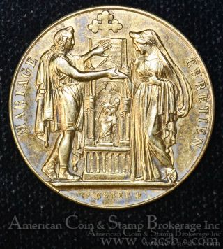 France 1881 29mm Silver Marital Bond Gilt Medal Marriage Token Scarce photo