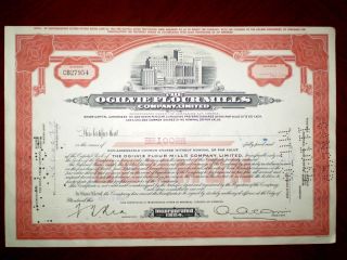 Canada Ogilvie Flour Mills Stock Certificate 1964 Vg photo