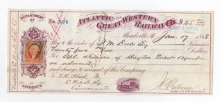 1868 Atlantic And Great Western Railway Company Check photo