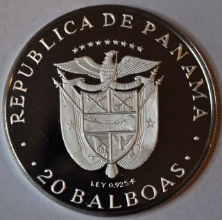 1975 Panama Proof 5 Oz Silver 20 Balboa Coin photo