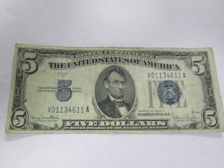 1934d $5 Dollar Bill Silver Certificate Blue Seal Bank Note photo