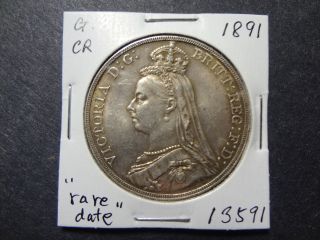 Great Britain 1891 Key Date 1 Crown,  Choice Unc Very Rare This Freshly Minted photo