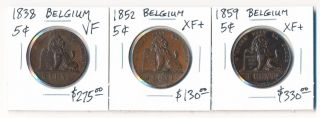 1838 1852 & 1859 Belgium 5 Centimes (trio $$$) photo